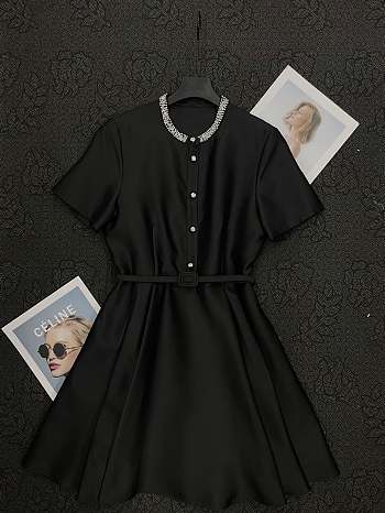 Chanel Pleated Silk and Wool Dress In Black