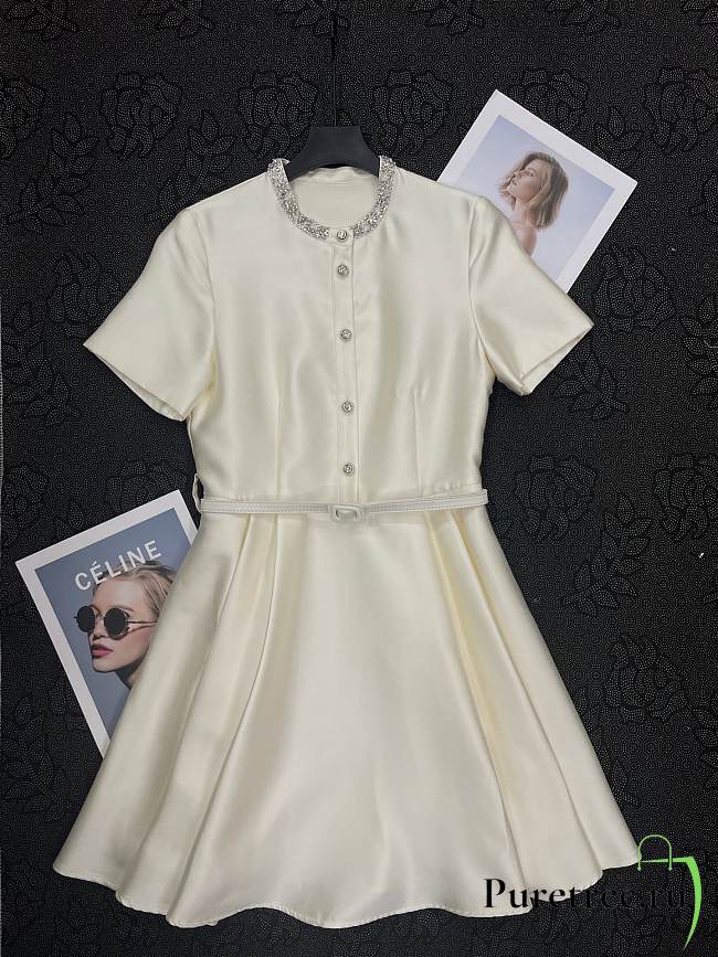 Chanel Pleated Silk and Wool Dress In Beige - 1