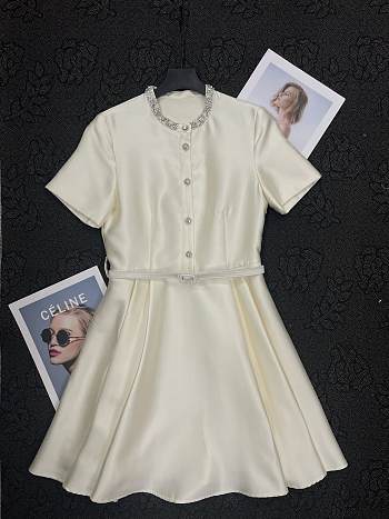 Chanel Pleated Silk and Wool Dress In Beige