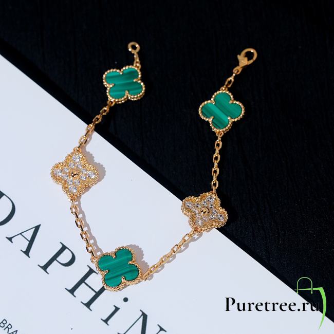 VCA malachite and diamond-embellished five-color bracelet green - 1