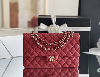 Chanel Classic Flap Bag Carviar Leather In Red Size 25.5 cm