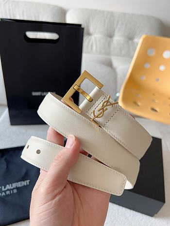 YSL | Calfskin Women Belt In White 3 cm
