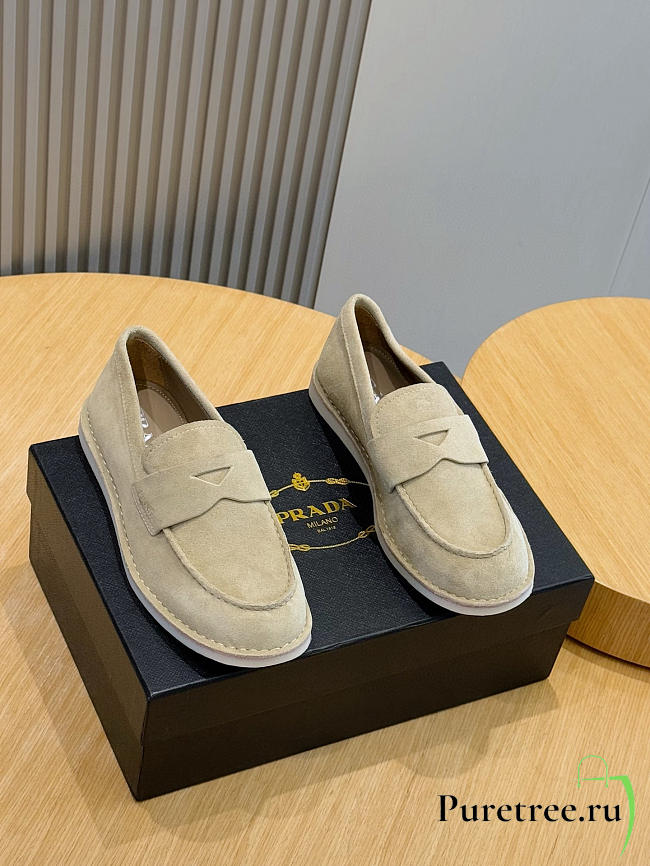 Prada 2025 bleached suede loafers in beige - 1