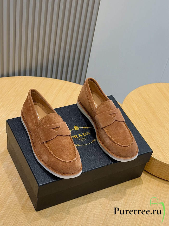 Prada 2025 bleached suede loafers in brown - 1