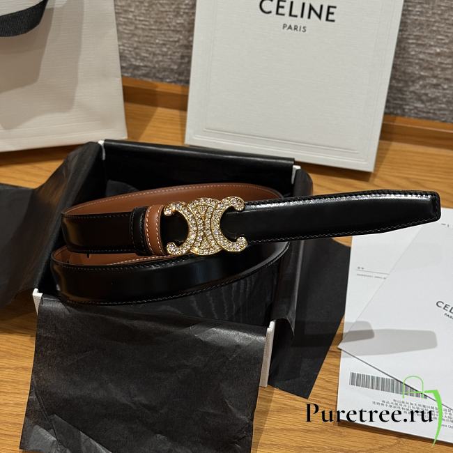 Celine Triomphe Classic Reversible Belt 2.5 cm In Black/Brown  - 1
