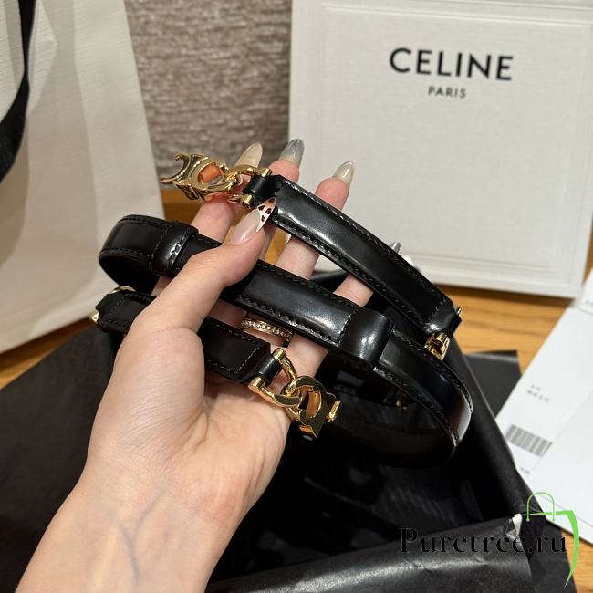 Celine Triomphe Arch Women's Stretch Belt 1.8 cm In Black gold hardware - 1