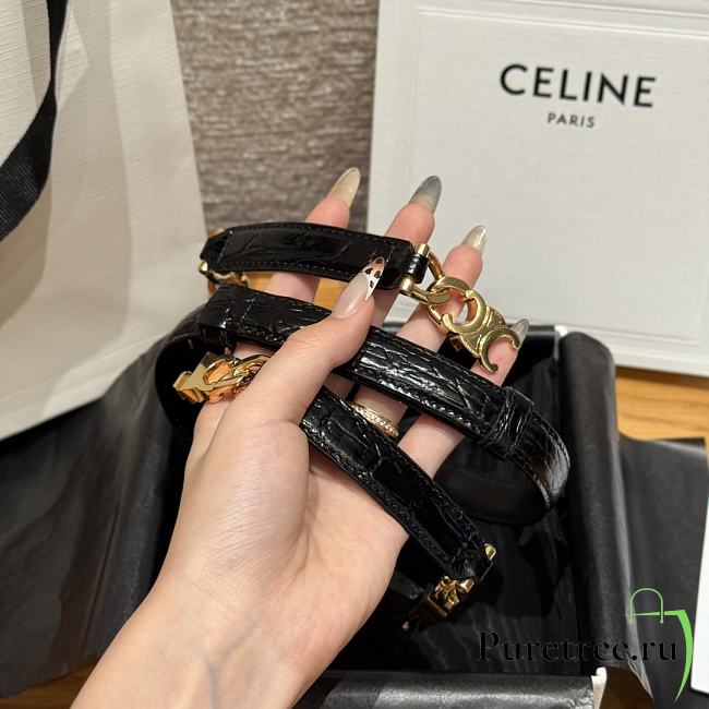 Celine Triomphe Arch Women's Stretch Belt 1.8 cm In Black gold hardware 01 - 1