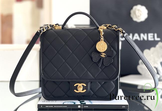 CHANEL | 25B Four-Leaf Clover Charm Backpack In Black - 1