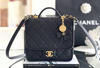 CHANEL | 25B Four-Leaf Clover Charm Backpack In Black
