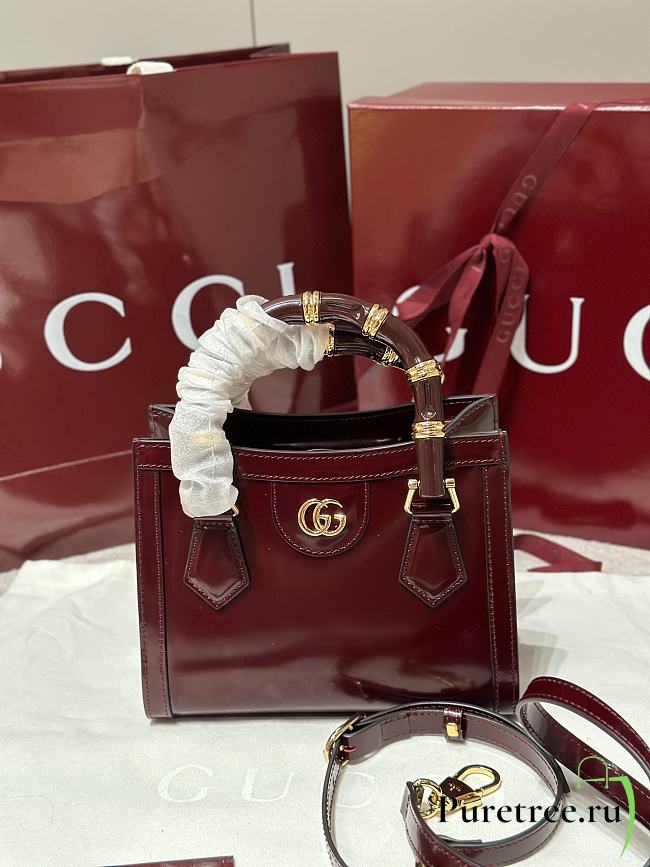 GUCCI | Diana Bamboo Mini Tote Bag In Burgundy - 1