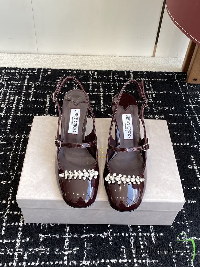 Jimmy Choo Belinda Sling Back 70 Deep Merlot Patent Leather Slingbacks 01 - 1