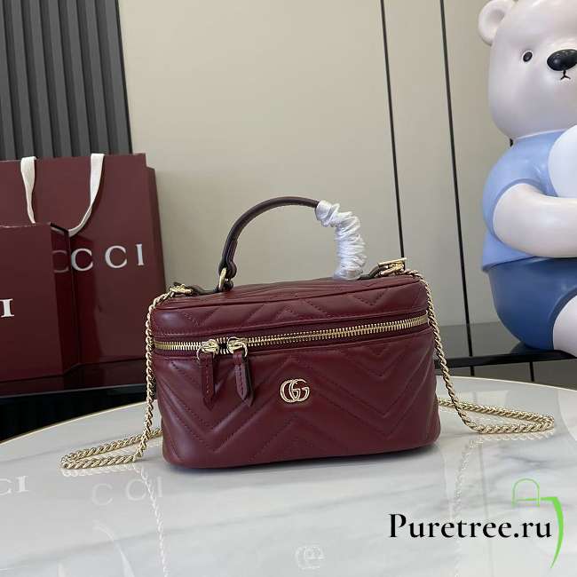 GUCCI | GG Marmont mini vanity bag Rosso Ancora red matelassé chevron leather - 1