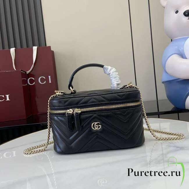 GUCCI | GG Marmont mini vanity bag Black matelassé chevron leather - 1