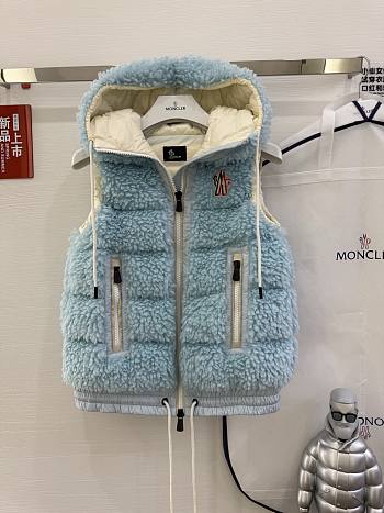 MONCLER | Classic Teddy Hooded Casual Down Vest In Blue