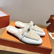 HERMES | H-House Wool Mules with Classic Kelly Buckle White - 1