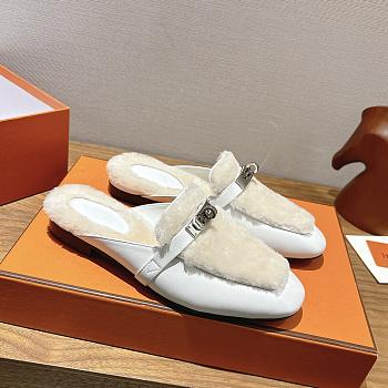HERMES | H-House Wool Mules with Classic Kelly Buckle White
