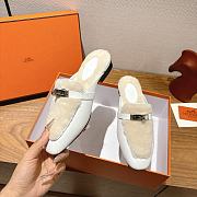HERMES | H-House Wool Mules with Classic Kelly Buckle White - 2