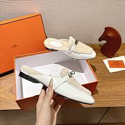 HERMES | H-House Wool Mules with Classic Kelly Buckle White - 4