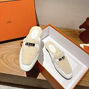 HERMES | H-House Wool Mules with Classic Kelly Buckle White - 6