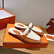 HERMES | H-House Wool Mules with Classic Kelly Buckle Brown  - 1