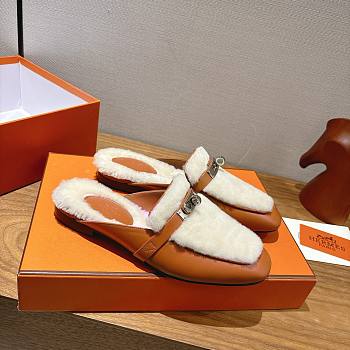 HERMES | H-House Wool Mules with Classic Kelly Buckle Brown 
