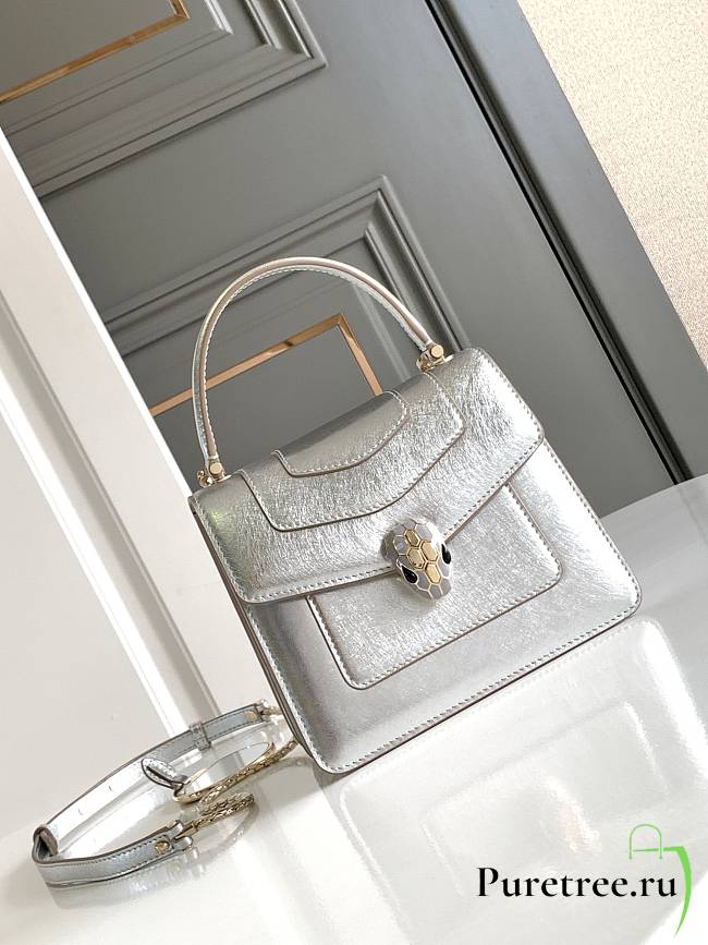 BVLGARI | Serpenti Forever small top handle bag in silver - 1