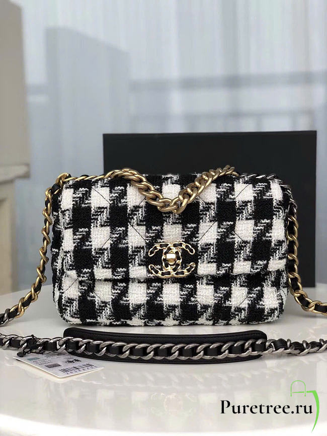 Chanel 19 Flap Bag Quilted Houndstooth Tweed - 1