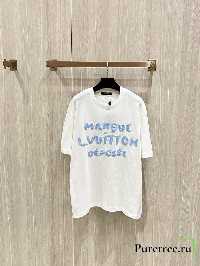 LOUIS VUITTON | white short-sleeved embroidered wool T-shirt - 1