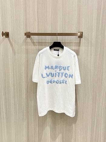 LOUIS VUITTON | white short-sleeved embroidered wool T-shirt