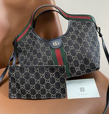 GUCCI | Giglio small tote bag in black and white GG denim