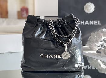 CHANEL | 22 small bag Glossy Calfskin & Silver Metal Black AS3260