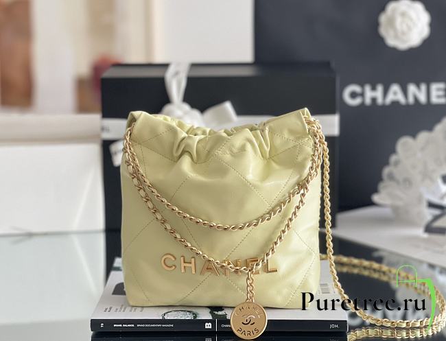 CHANEL | 22 mini bag Glossy Calfskin & Gold Metal Yellow AS3260 - 1