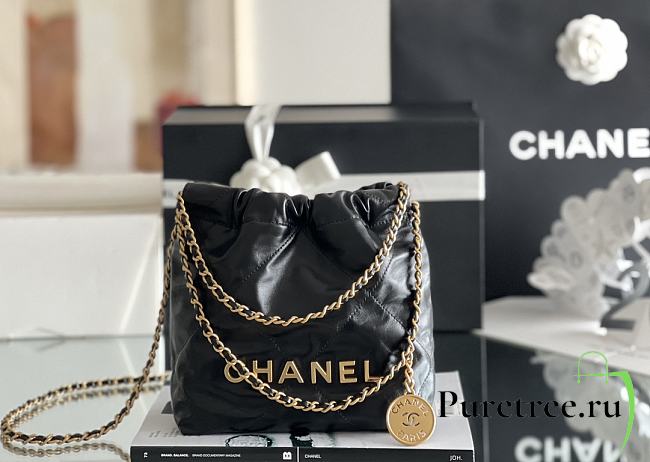 CHANEL | 22 mini bag Glossy Calfskin & Gold Metal Black AS3260 - 1