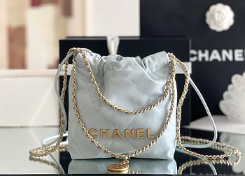 CHANEL | 22 mini bag Glossy Calfskin & Gold Metal Blue AS3260