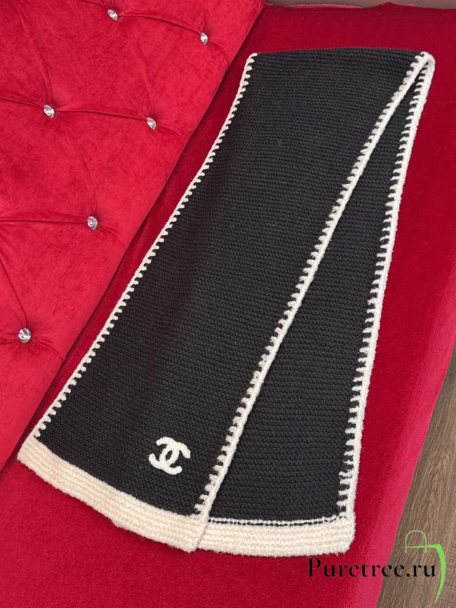 CHANEL | Border Long Scarf Black - 1
