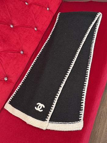 CHANEL | Border Long Scarf Black