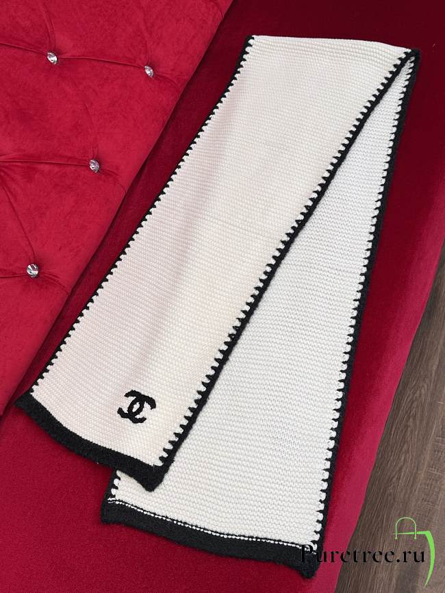CHANEL | Border Long Scarf White - 1