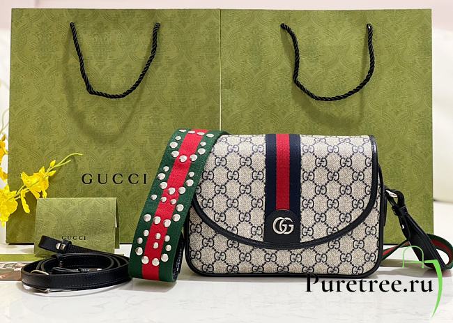 GUCCI OPHIDIA GG SMALL SHOULDER BAG NAVY BLUE - 1