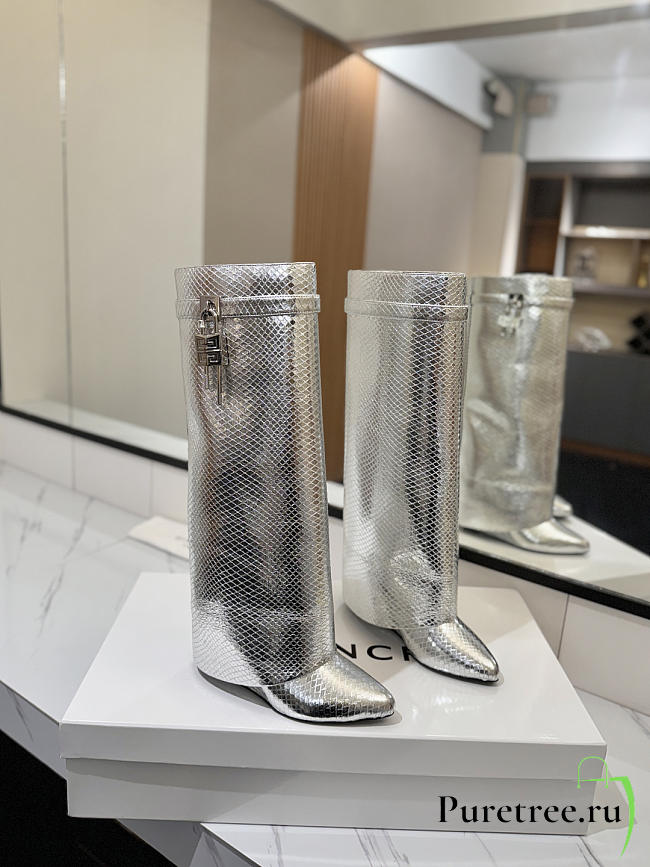 Givenchy Shark Lock Boots In Silver  - 1