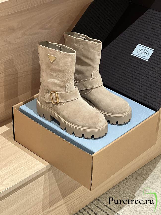 PRADA | buttoned sleeve platform ankle boots beige - 1