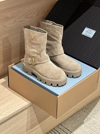 PRADA | buttoned sleeve platform ankle boots beige