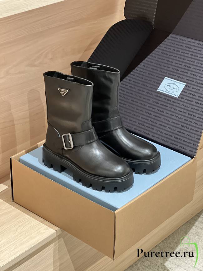 PRADA | 5fw buckle slip-on platform ankle boots black - 1