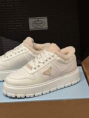 PRADA | triangular buckle lace-up casual shoes white wool - 3