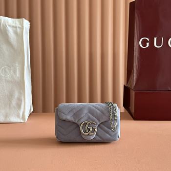 GUCCI | GG Marmont mini shoulder bag Dusty blue matelassé chevron suede