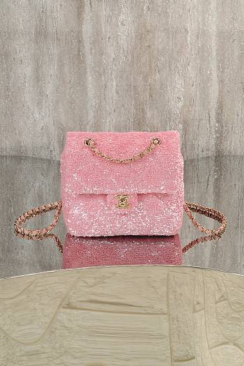 CHANEL | Quilted Sequins & Gold-Tone Metal Pink Backpack