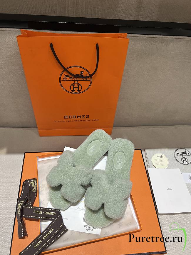 HERMES | Fur Orange Silippers 01 - 1