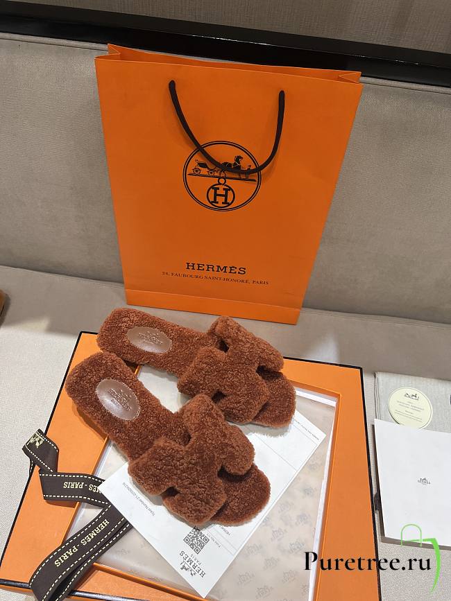 HERMES | Fur Orange Silippers 03 - 1