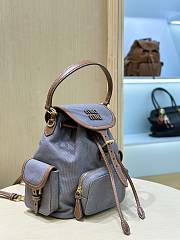 MIUMIU | Medium Canvas and leather backpack Aluminum/Brandy - 4