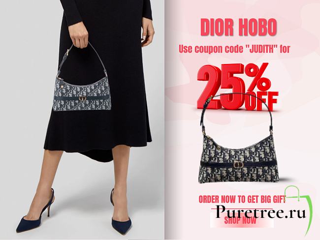 DIOR | 30 Montaigne Mini Hobo Shoulder Bag Blue Oblique Jacquard - 1