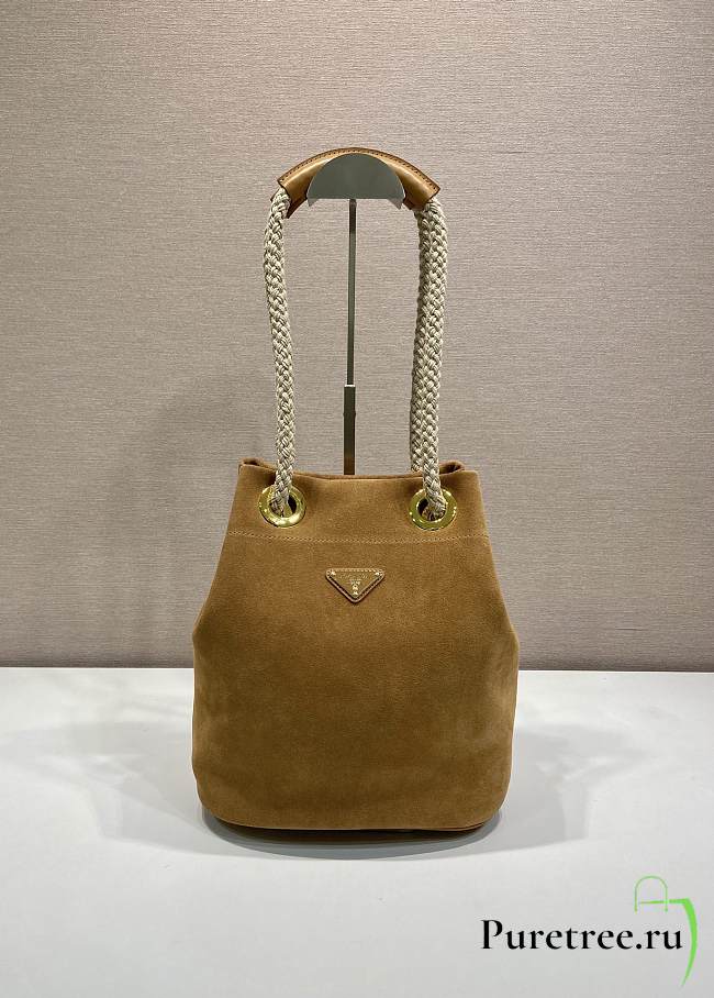 PRADA | Mariner small suede bucket bag Cinnamon - 1